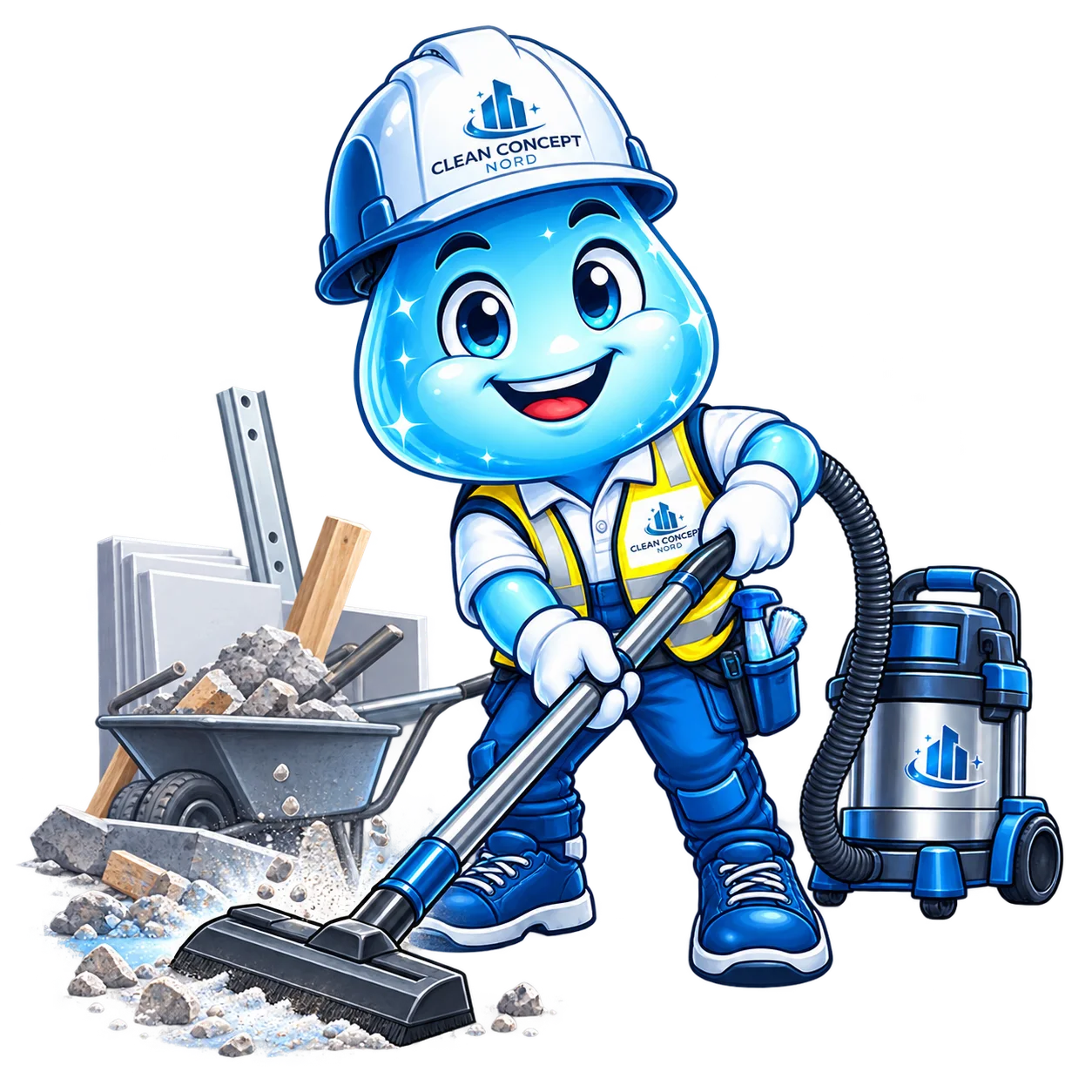 Clean Concept Nord Maskottchen bei der Bauendreinigung