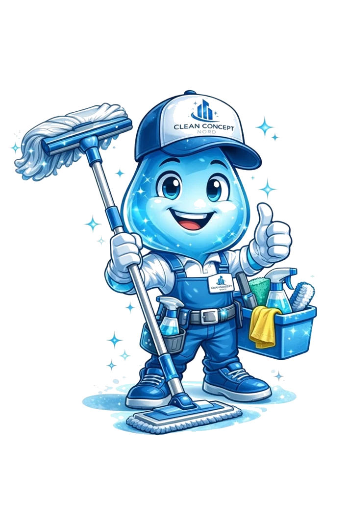 Clean Concept Nord Maskottchen mit Reinigungsgeräten
